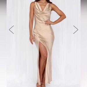 Hello Molly The Loretta Cowl Satin Maxi Dress Champagne